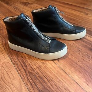 🖤 Frye Black Leather High-Top Sneakers | Front Zip | 6.5
